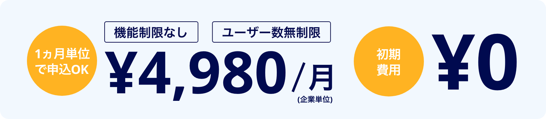 [1ヵ月単位で申込OK]¥4,980/月(機能制限なし) [初期費用]¥0